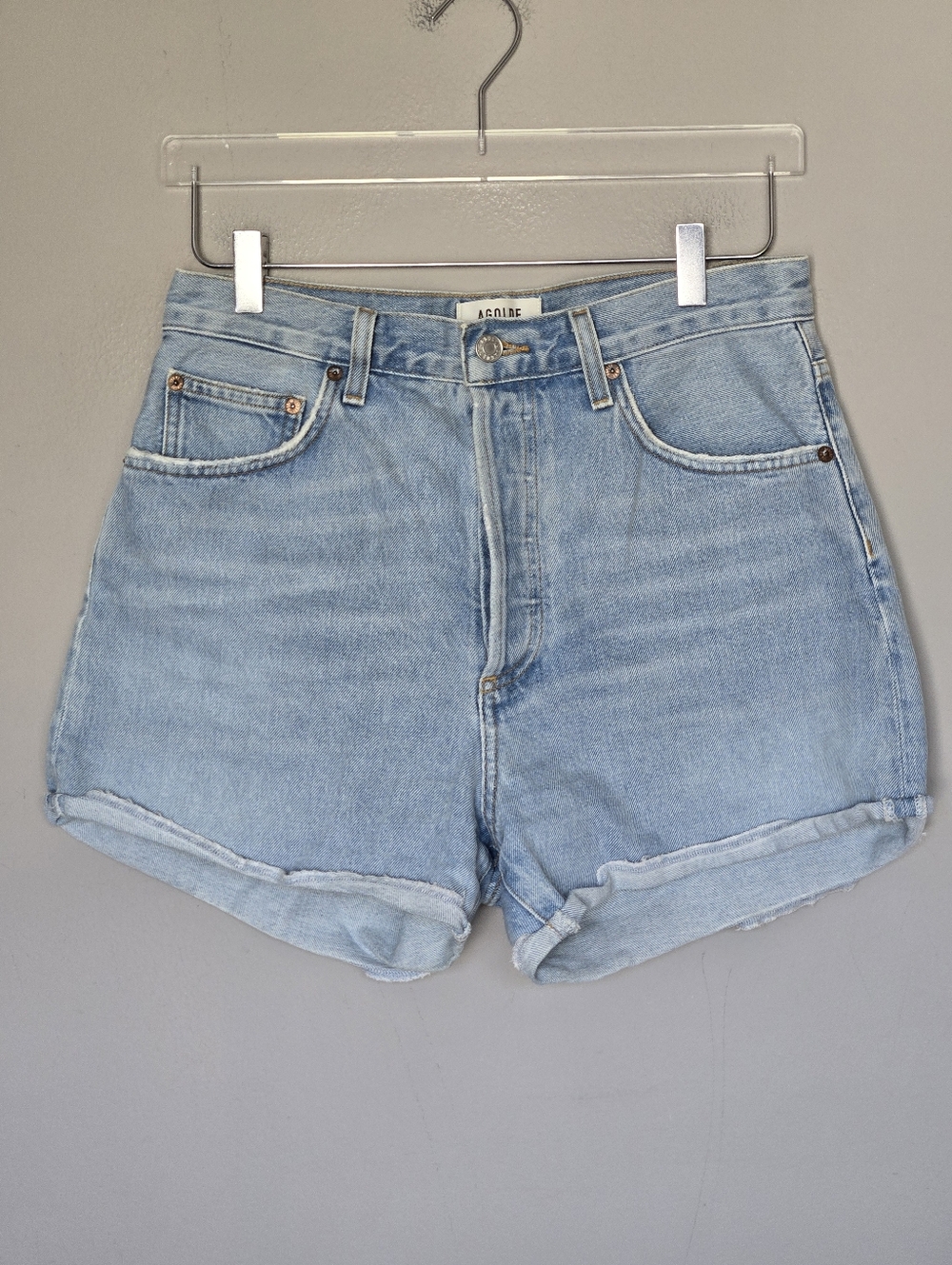 AGOLDE Dee High Rise Rolled Hem Denim Short Organic Cotton Size 28 - Picture 3 of 12